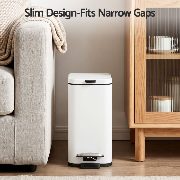Cefito 5L Pedal Rubbish Bin Carbon Steel Rectangular Trash Can Removable Bucket White