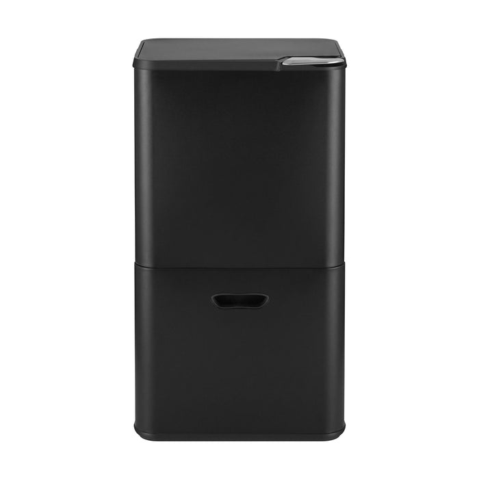 Cefito 63L Rubbish Bin 3 Compartment Carbon Steel Split Door Trash Can Black
