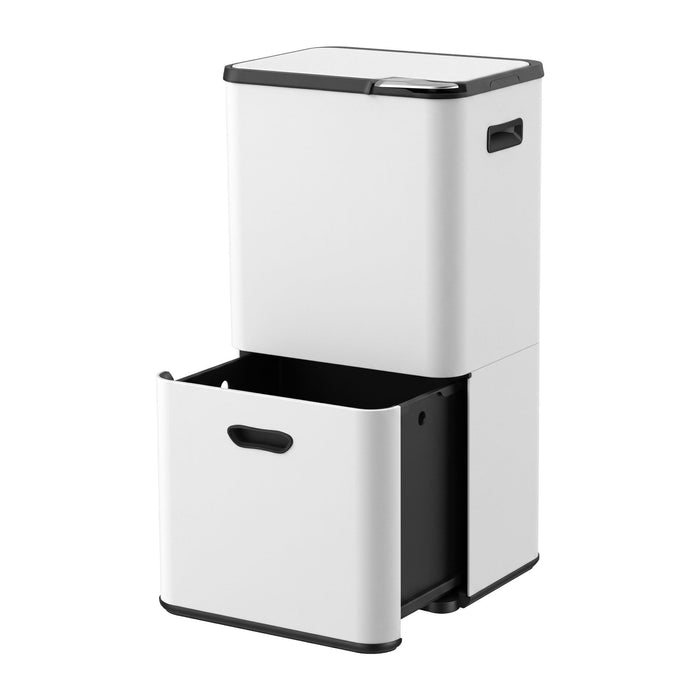 Cefito 63L Rubbish Bin 3 Compartment Carbon Steel Split Door Trash Can White