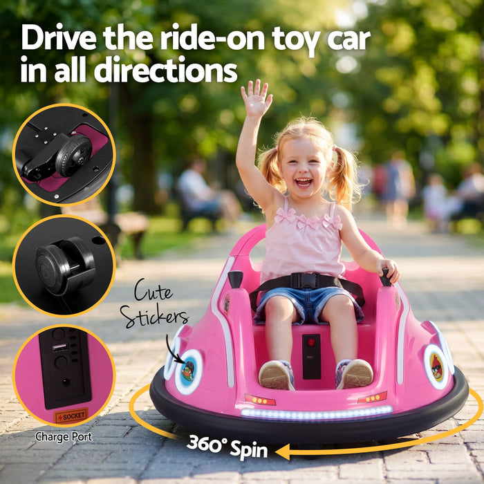 Kids Ride On Car Bumper Electric Toys Cars with Remote Control Stickers Light Blue Pink