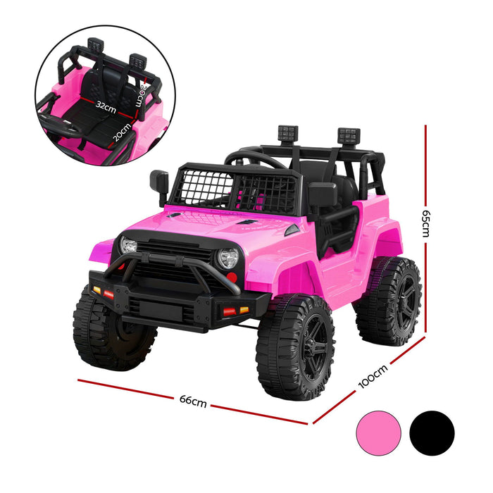 2x Rigo Electric Kids Ride On Car Black Pink Off-Road Ride-On Toy with Remote Control Horn Music