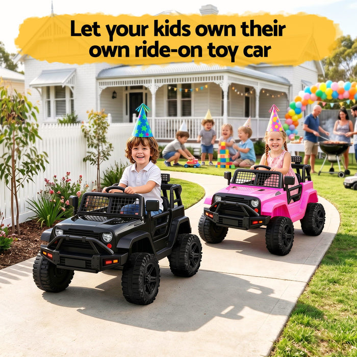 2x Rigo Electric Kids Ride On Car Black Pink Off-Road Ride-On Toy with Remote Control Horn Music