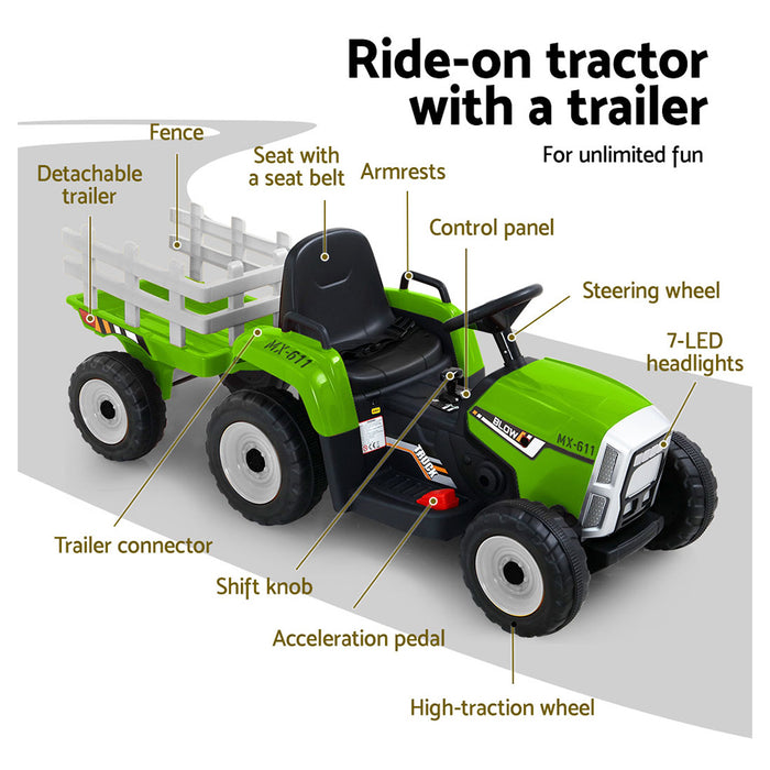 Electric Ride On Car Rigo Kids Ride On Cars Tractor Toy 12V Green