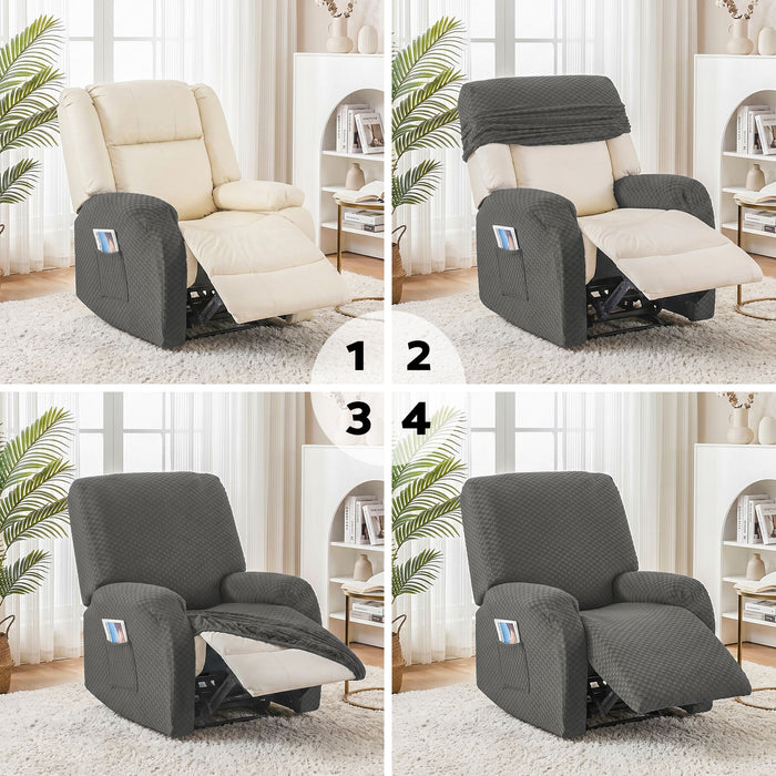 Artiss Recliner Chair Covers with Storage Side Pockets Grey Fabric