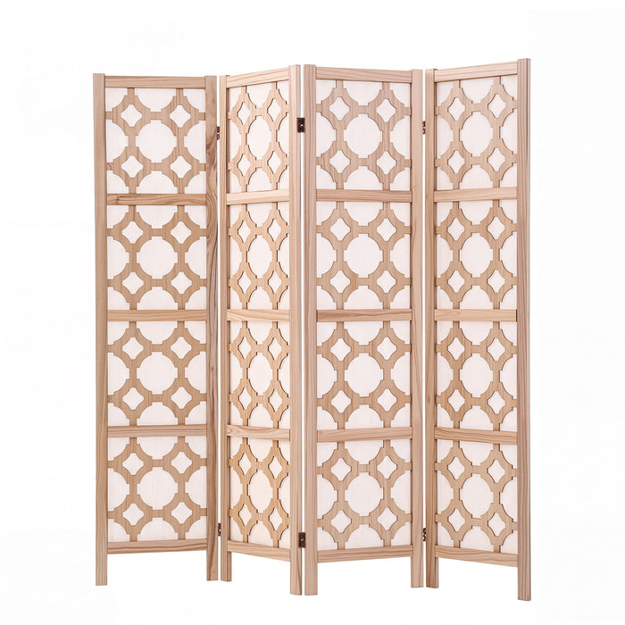 Artiss 4 Panel Room Divider Folding Privacy Screen Wooden Partition Geometric Freestanding Separator Natural 170cm