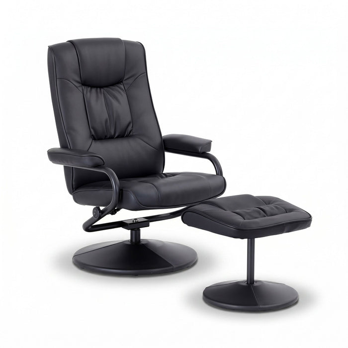 Artiss Recliner with Ottoman 360-Degree Swivel Recliner Chair and Ottoman Set PU Leather Black