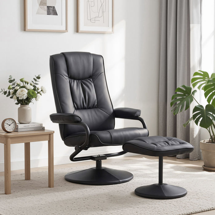 Artiss Recliner with Ottoman 360-Degree Swivel Recliner Chair and Ottoman Set PU Leather Black