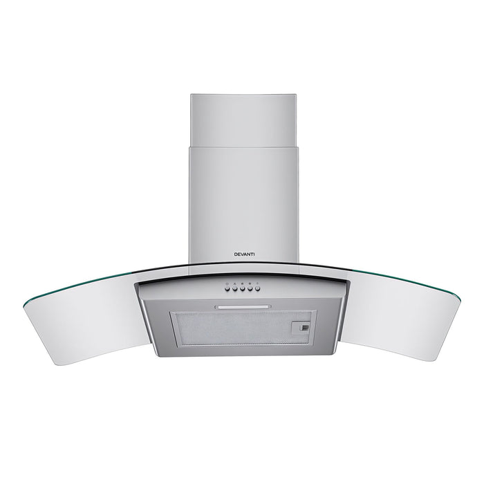 Devanti 90cm Range Hood Curved Glass Canopy Rangehood Kitchen Exhaust Fan