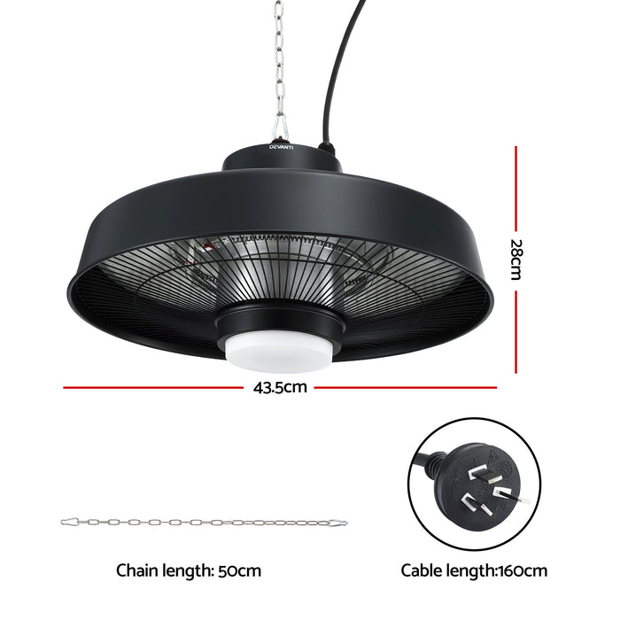 Devanti 2000W Outdoor Electric Patio Heater Ceiling Mount with LED Light Remote