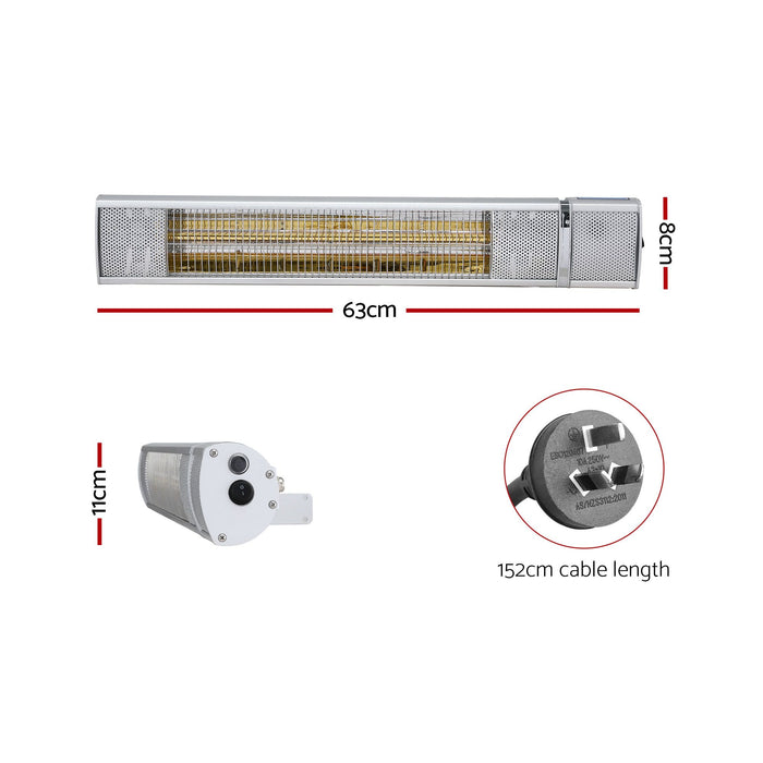 Devanti 2PCS Electric Strip Heater Radiant Infrared Heaters Remote Control 2000W