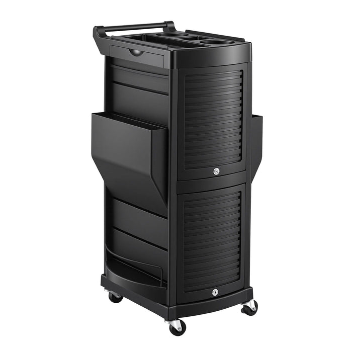Embellir Salon Trolley 2 Lockable Doors 6 Tier Trays Mobile Hair Cart Black