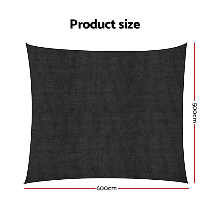 Instahut Sun Shade Sail Cloth 98% UV Block Outdoor Canopy Rectangle 5X6M Black