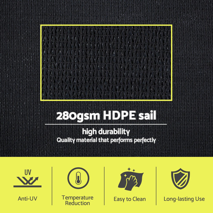 Instahut Sun Shade Sail Cloth 98% UV Block Outdoor Canopy Rectangle 5X6M Black