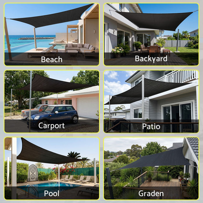 Instahut Sun Shade Sail Cloth 98% UV Block Outdoor Canopy Rectangle 5X6M Black