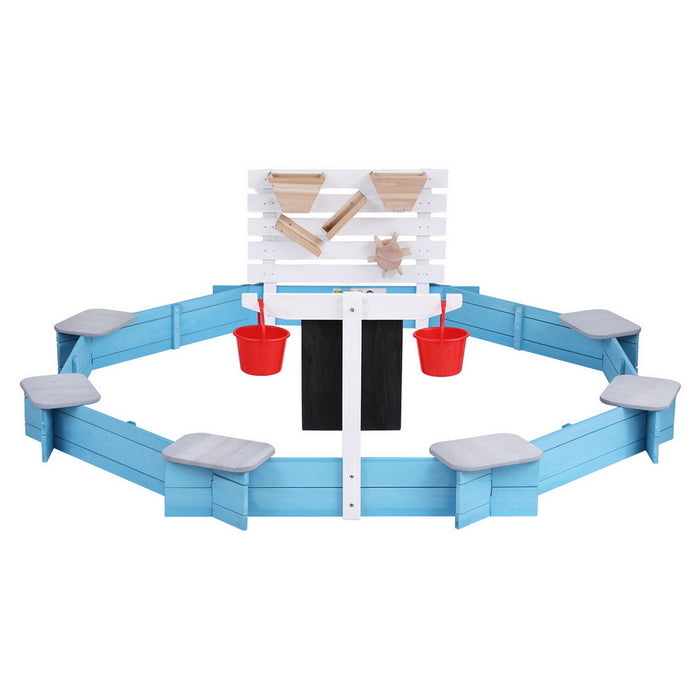 Keezi Kids Sandpit Wooden Round Sand Pit with Cover Funnel Bench Seat Beach Toys 215cm