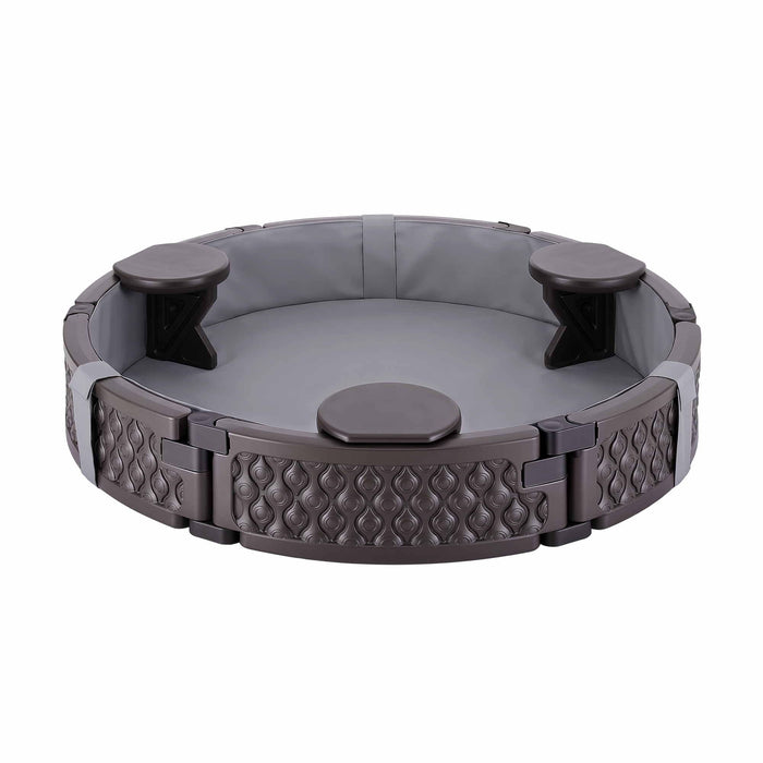 Kids Outdoor Sandpit Toys Sandbox 121cm Round Brown 3 Seats Cover Liner