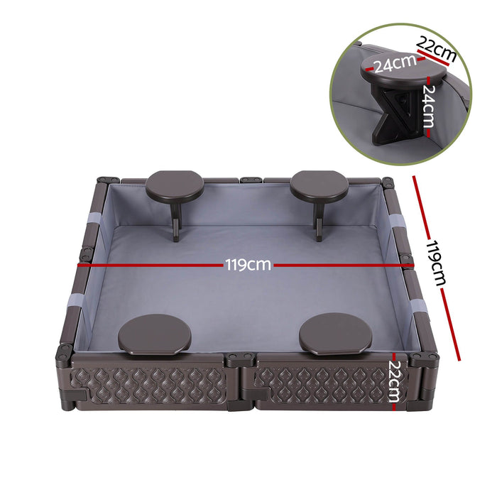 Keezi Kids Sandpit Sandbox With Cover 4 Seats Outdoor Sand Box Brown