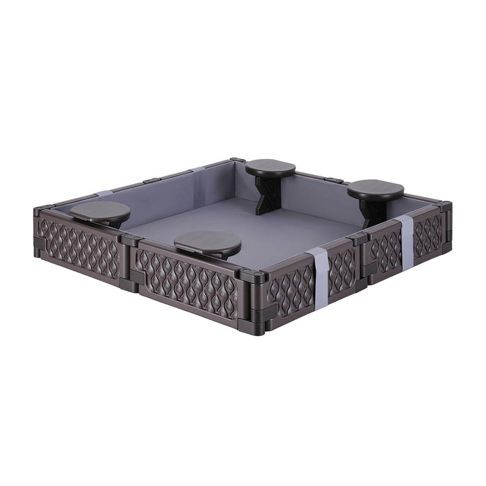 Keezi Kids Sandpit Sandbox With Cover 4 Seats Outdoor Sand Box Brown