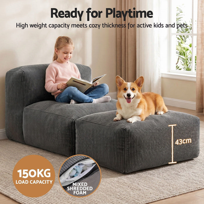 Artiss Foldable Bean Bag Sofa Bed Cloud Couch Boneless Floor Lounger Chair Grey