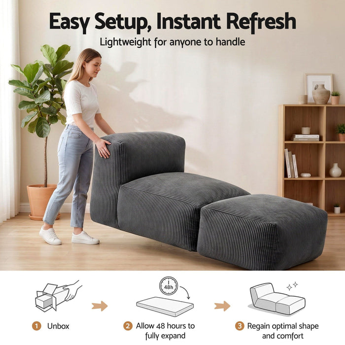 Artiss Foldable Bean Bag Sofa Bed Cloud Couch Boneless Floor Lounger Chair Grey