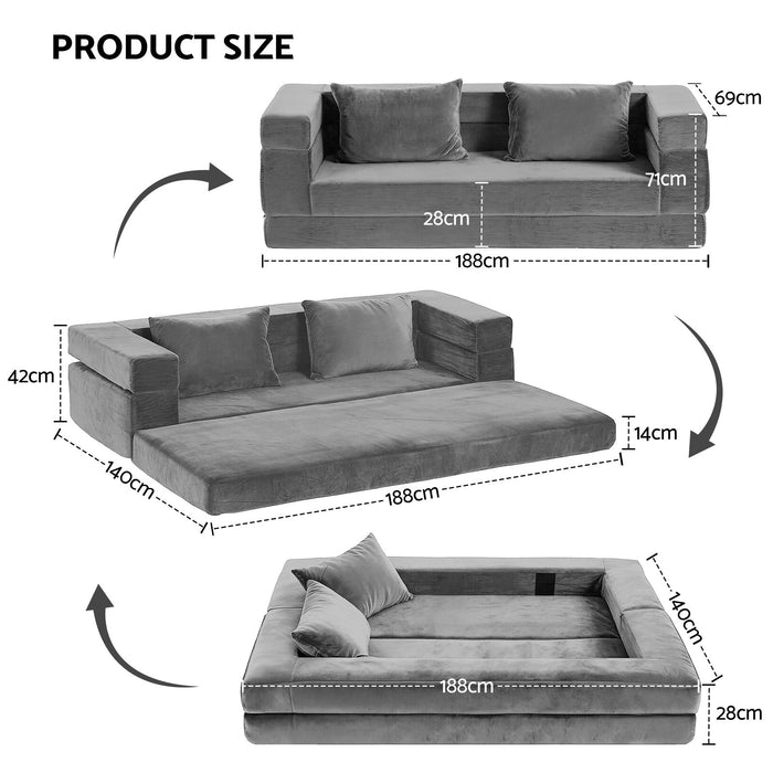 Artiss Convertible Folding Sofa Bed Pull Out Mattress Foldable Lounge Couch Grey