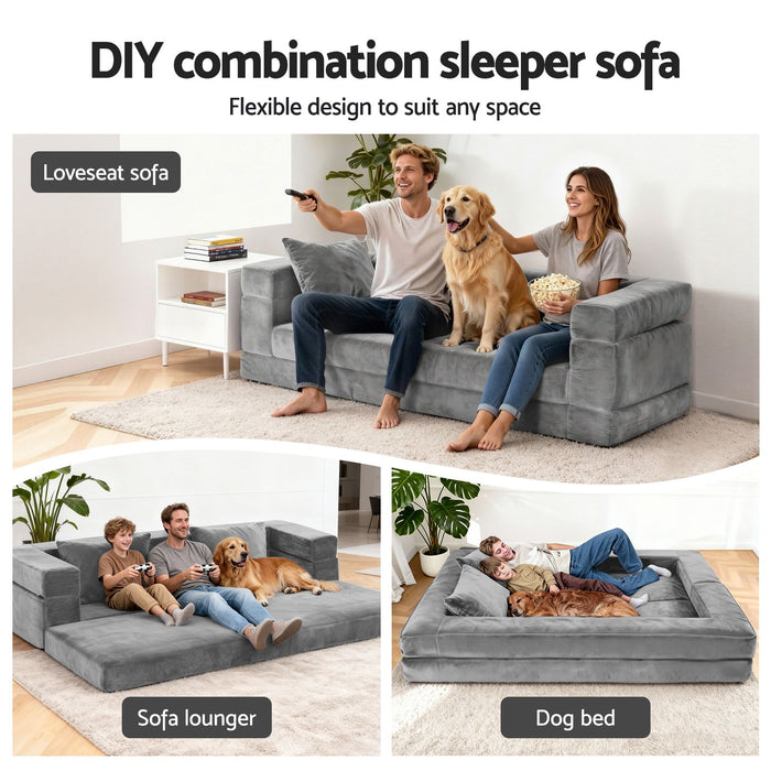 Artiss Convertible Folding Sofa Bed Pull Out Mattress Foldable Lounge Couch Grey