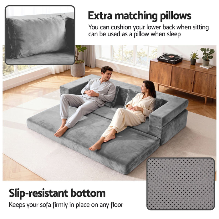 Artiss Convertible Folding Sofa Bed Pull Out Mattress Foldable Lounge Couch Grey