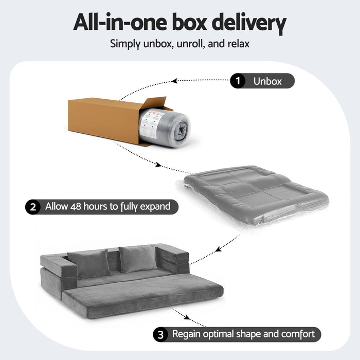 Artiss Convertible Folding Sofa Bed Pull Out Mattress Foldable Lounge Couch Grey