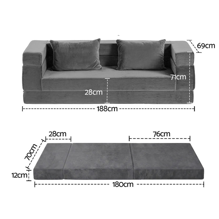 Artiss 3-in-1 Convertible Sofa Bed with Folding Mattress Velvet Foam Chair 300KG