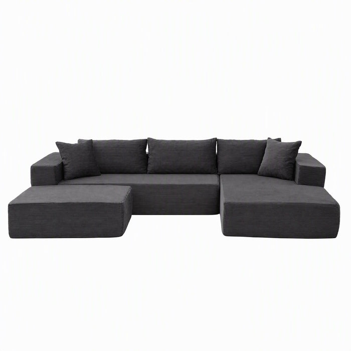 Artiss Modular Sectional Sofa Bed U-Shape 4-Seater Couch Chaise Ottoman Corduroy