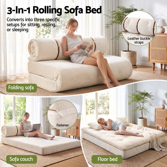 Artiss Convertible Sofa Bed Roll-Up Sleeper Chair Fold Out Couch Floor Lounge