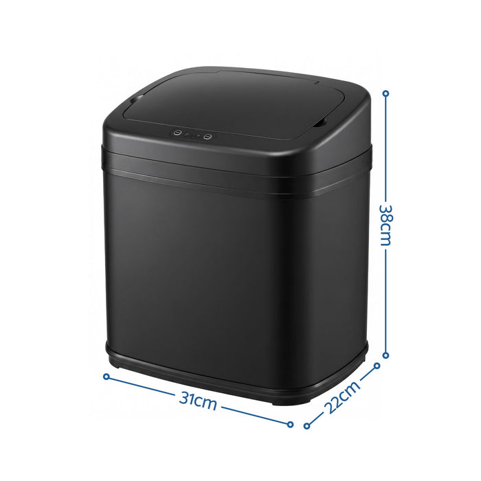 Devanti 15L Motion Sensor Bin Touchless Bins Soft-Close Rubbish Trash Can Black