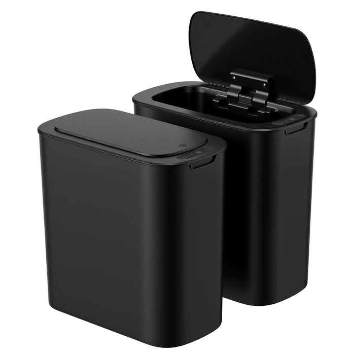 Devanti Automatic Trash Bin 2PCS with Lid 11L Motion Sensor Kitchen Bin Touchless Garbage Can Modern Black Plastic Slim Rubbish Bin with Liner Holder for Kitchen, Home, Office