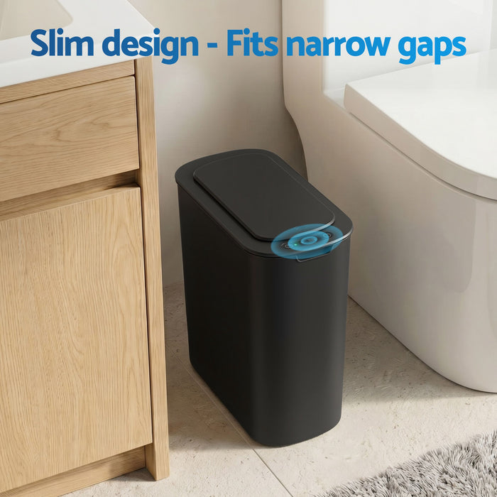 Devanti Automatic Trash Bin 2PCS with Lid 11L Motion Sensor Kitchen Bin Touchless Garbage Can Modern Black Plastic Slim Rubbish Bin with Liner Holder for Kitchen, Home, Office
