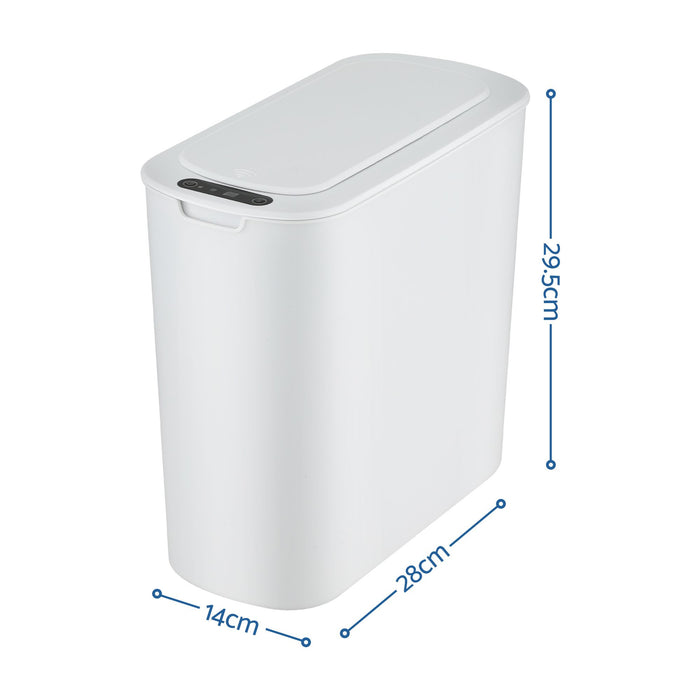 Devanti Automatic Trash Bin with Lid 11L Motion Sensor Kitchen Bin Touchless Garbage Can Modern White Plastic Slim Rubbish Bin with Liner Holder for Kitchen, Home, Office