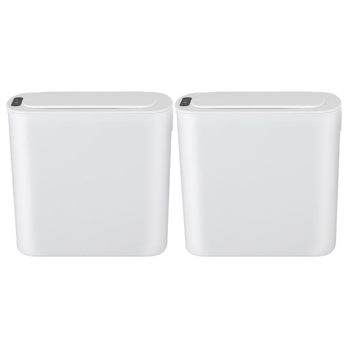 Devanti Automatic Trash Bin 2PCS with Lid 11L Motion Sensor Kitchen Bin Touchless Garbage Can Modern White Plastic Slim Rubbish Bin with Liner Holder for Kitchen, Home, Office