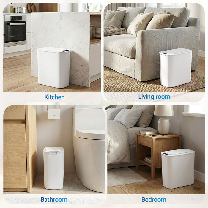 Devanti Automatic Trash Bin 2PCS with Lid 11L Motion Sensor Kitchen Bin Touchless Garbage Can Modern White Plastic Slim Rubbish Bin with Liner Holder for Kitchen, Home, Office