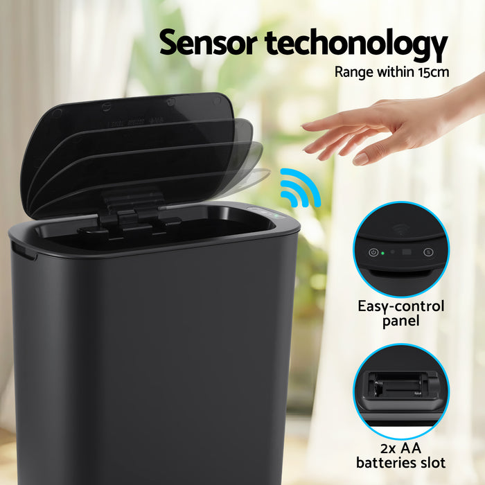 Devanti Automatic Trash Bin with Lid 25L Motion Sensor Kitchen Bin Touchless Garbage Can Plastic Slim Rubbish Bin with Liner Holder for Kitchen, Home, Office, Black