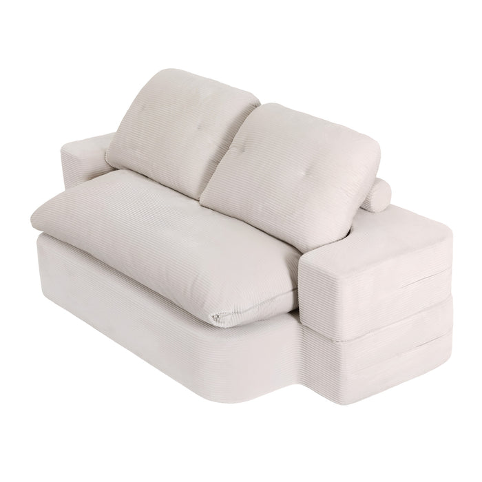 Artiss Convertible Folding Sofa Bed 30D High-Density Foam Boneless Couch with Corduroy Sleeper Couch Lounger for Living Room Beign