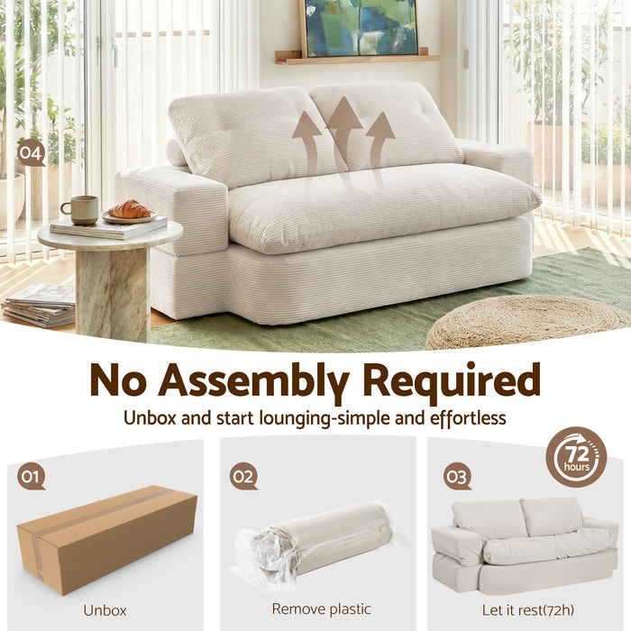 Artiss Convertible Folding Sofa Bed 30D High-Density Foam Boneless Couch with Corduroy Sleeper Couch Lounger for Living Room Beign