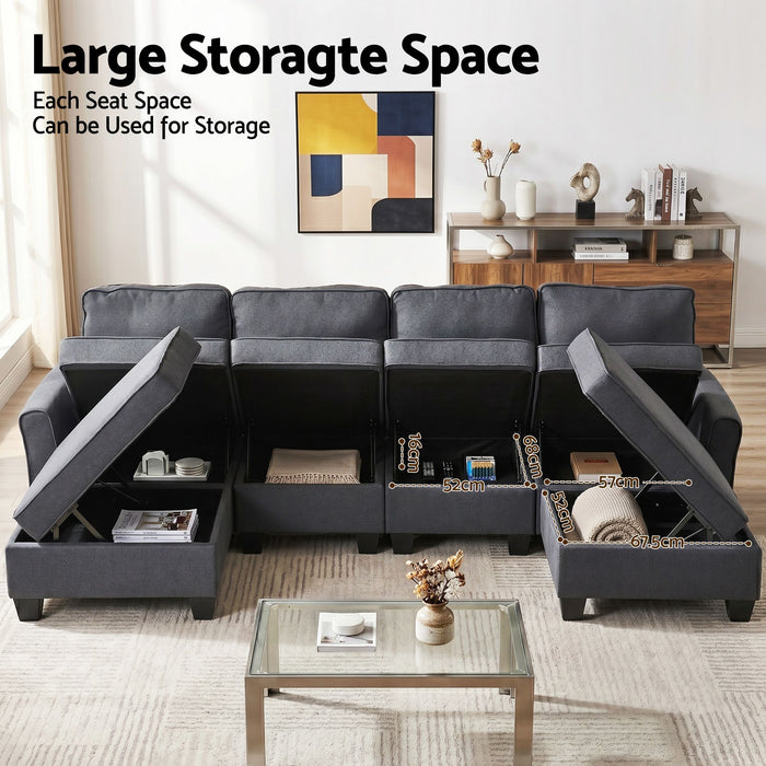 Artiss Modular Sectional U Shaped Storage Sofa Couches for Living Room Grey