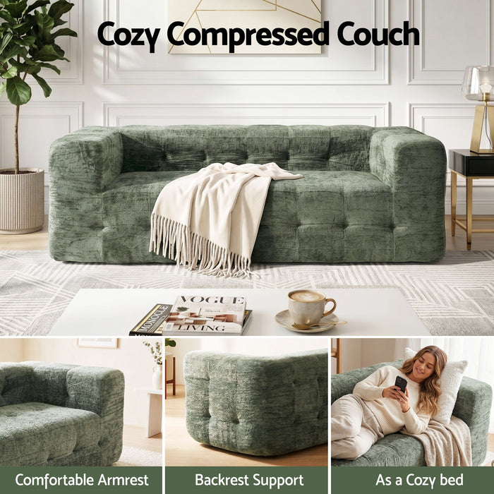 Artiss Comfort Boneless Sofa for Living Room Green Luxury Chenille