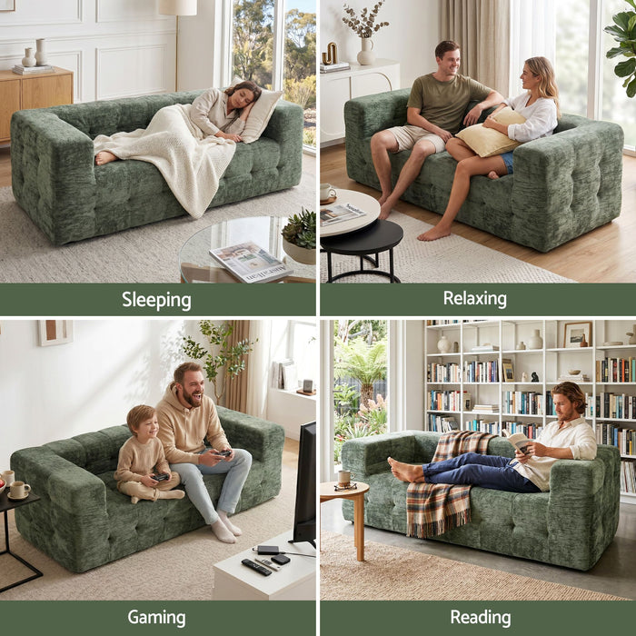 Artiss Comfort Boneless Sofa for Living Room Green Luxury Chenille