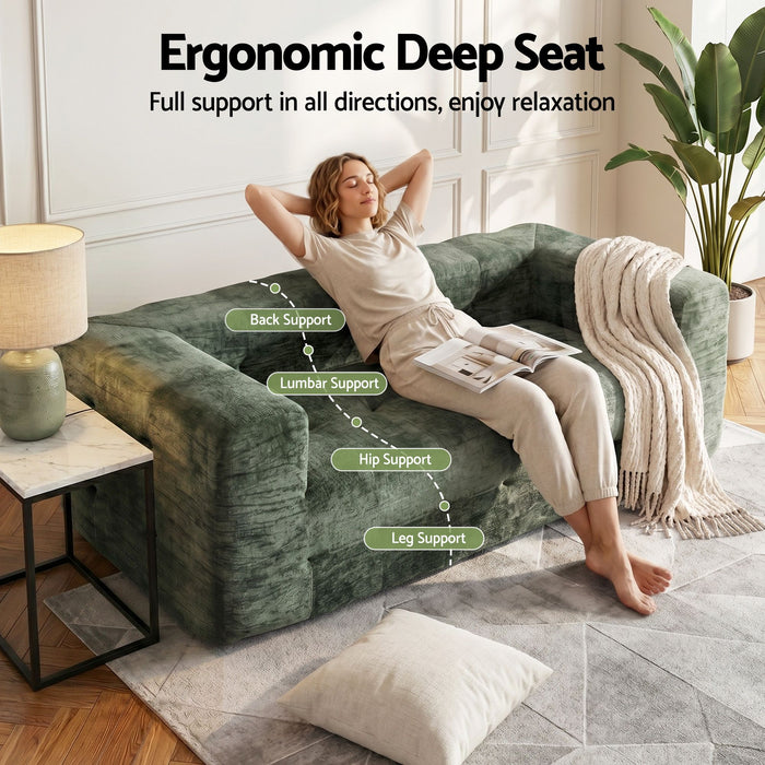 Artiss Comfort Boneless Sofa for Living Room Green Luxury Chenille