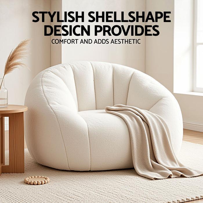Artiss Single Small Boneless Couch Comfy Bean Bag for Living Room Faux Fur White