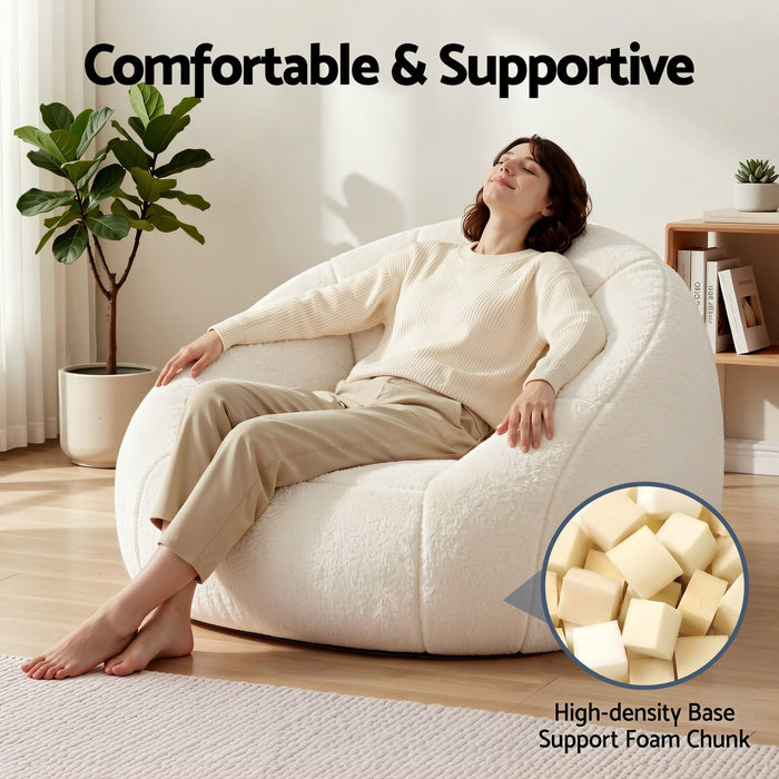 Artiss Single Small Boneless Couch Comfy Bean Bag for Living Room Faux Fur White