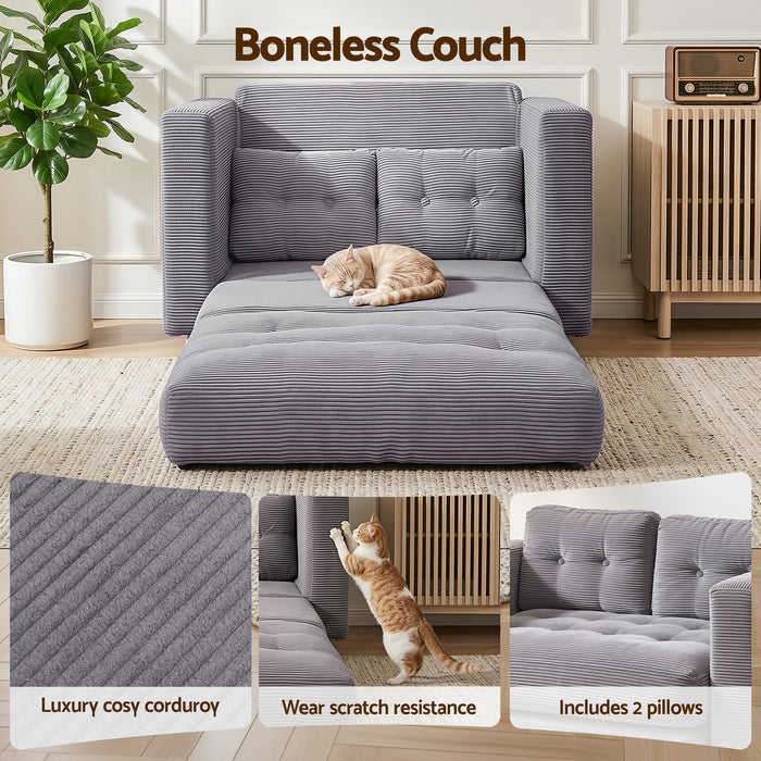 Artiss 2 Seater Corduroy Convertible Sofa Bed Pull Out Boneless Couch Grey