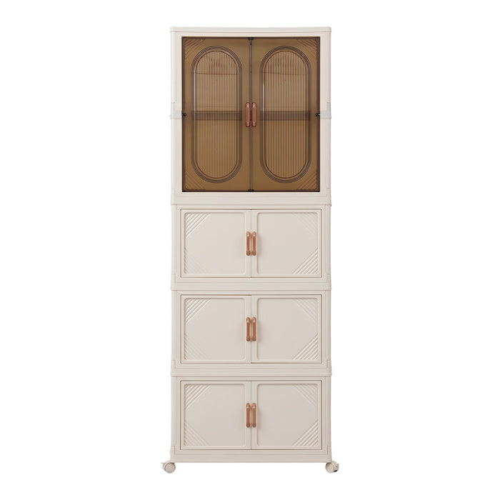 Artiss Foldable Storage Cabinet Stackable Box Wardrobe Clear Magnetic Door White