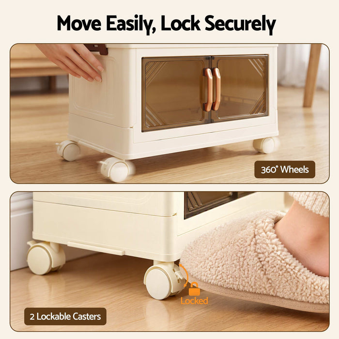 Artiss 3-Tier Foldable Storage Cabinet Stackable Box Clear Magnetic Door White