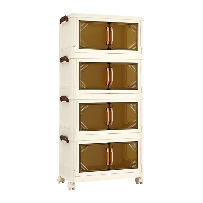 Artiss 4-Tier Foldable Storage Cabinet Stackable Box Clear Magnetic Door White